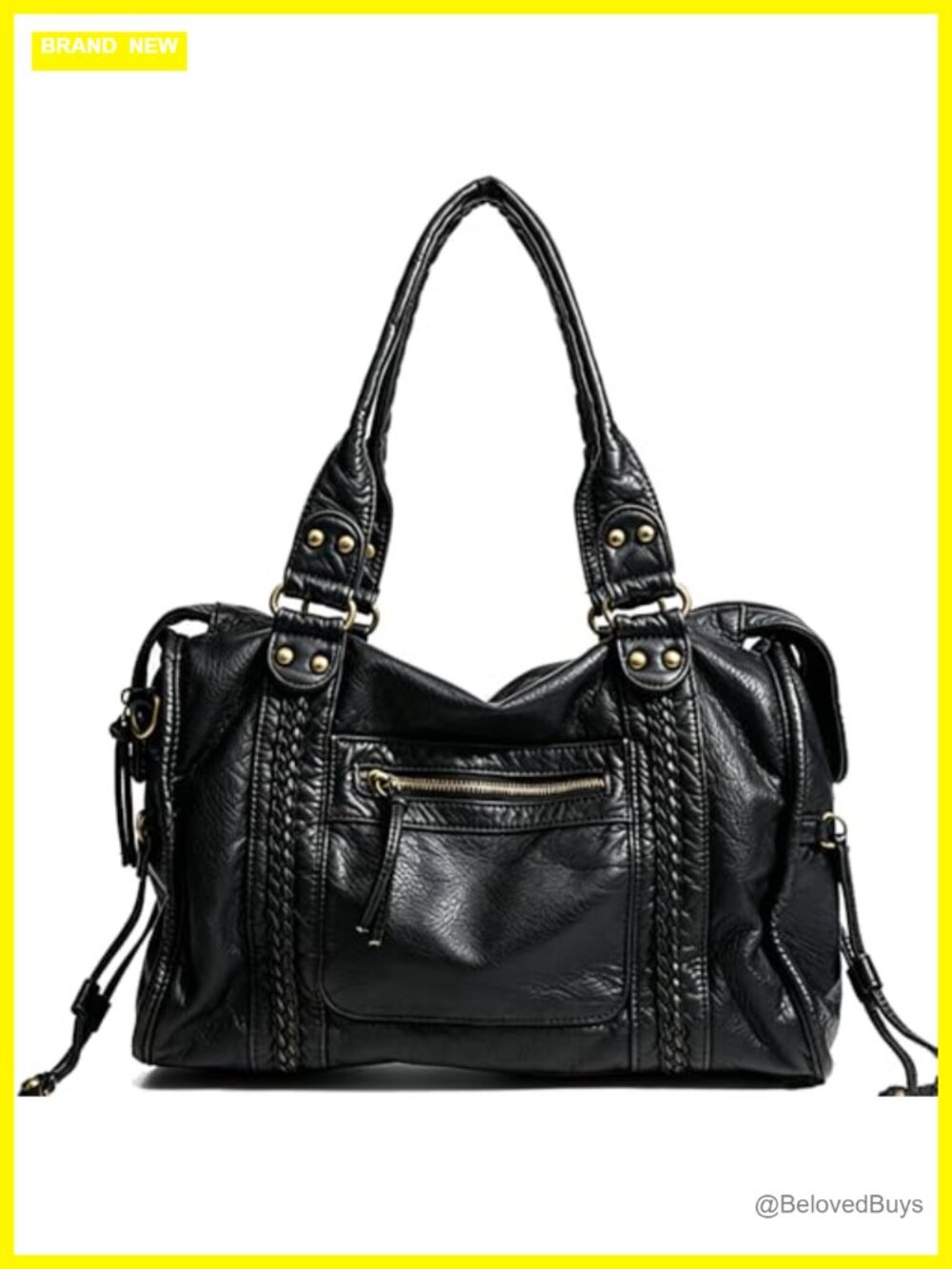 Washed Vegan Leather Tote Hobo Bag with Removable Straps